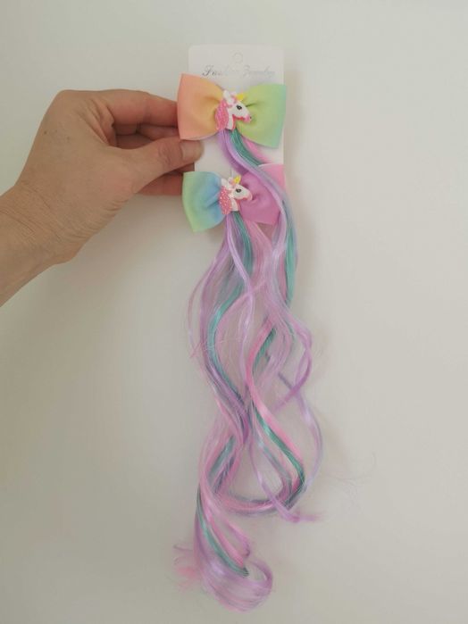 Spinki dziewczęce Jednorożec z kolorowymi włosami Zestaw 2 sztuk