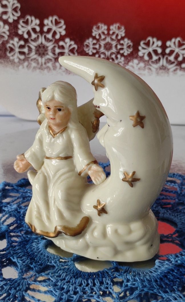 Figurka anioł piękna stara porcelana + aniołek na choinkę gratis