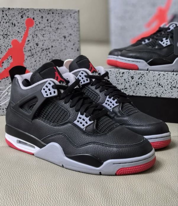 Кросівки Air Jordan 4 Retro Bred Reimagined Black Джордан чорні шкіра
