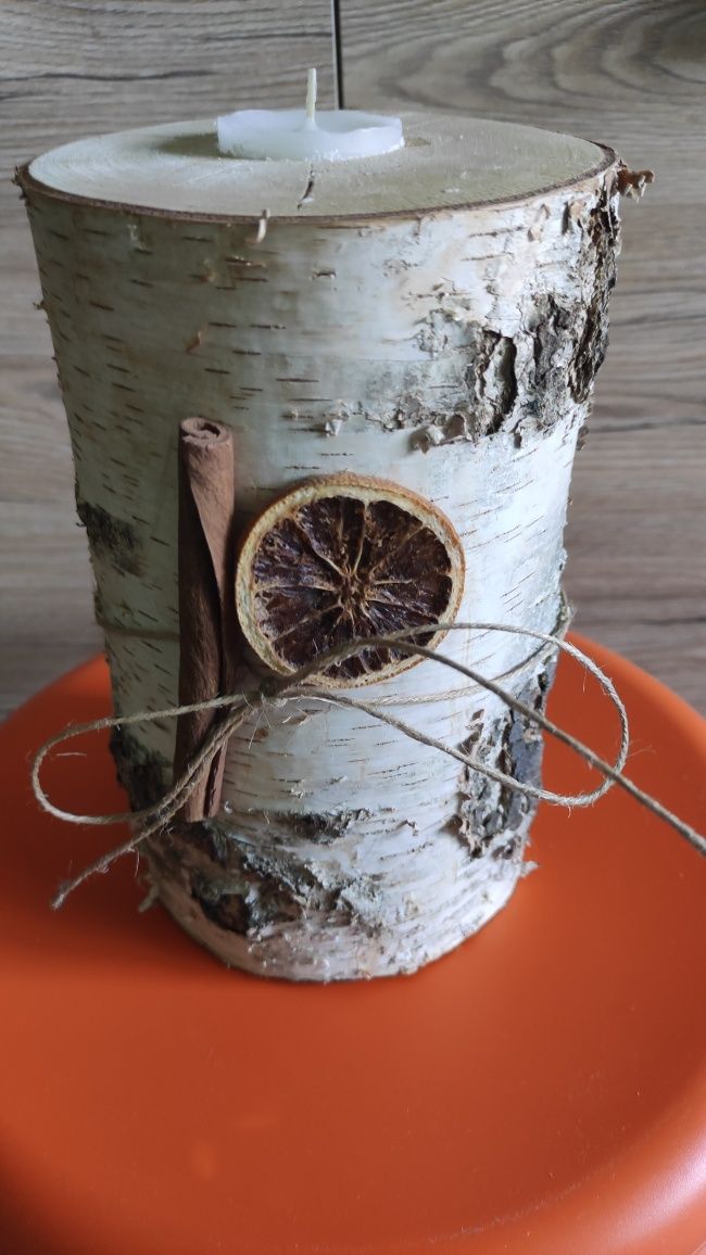 Świecznik brzoza pieniek ozdobny podgrzewacz ozdoba handmade
