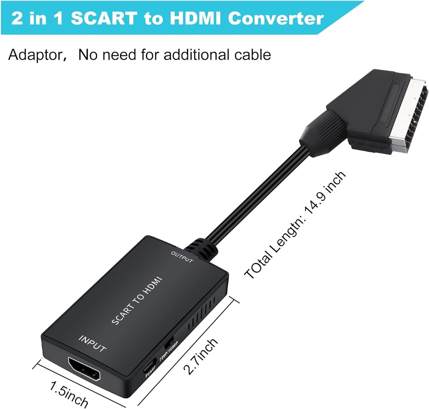 Uhddadi ADAPTER Scart na HDMI z KABELEM HDMI Full HD 720P/1080P