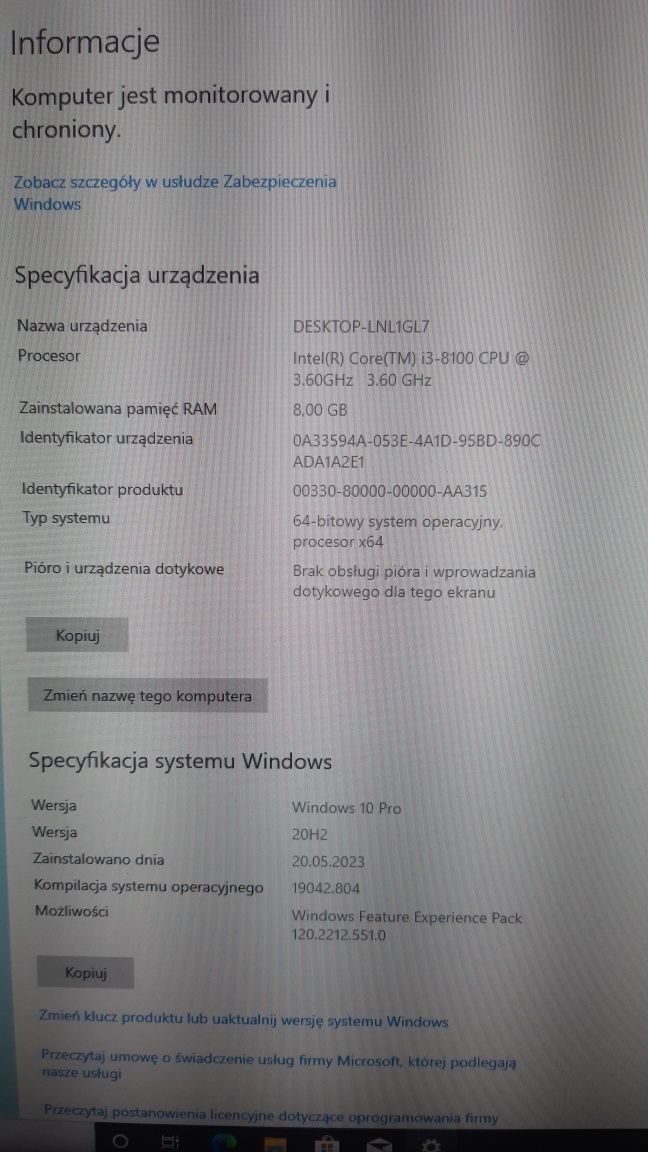 Sprzedam komputer i3 8100, b365m, 8 gb ddr4