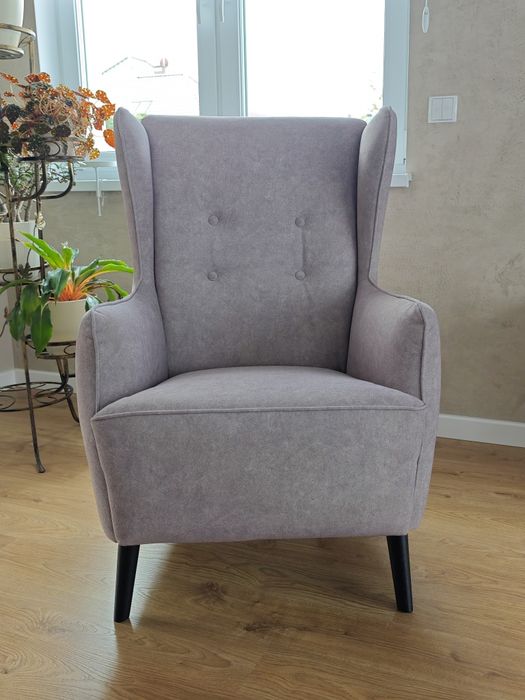 Fotel uszak, brudny róż, superodporna tkanina NIEUŻYWANY