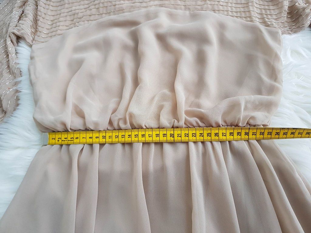 Beżowa sukienka mgiełka z długim rękawem ASOS design rozmiar xs