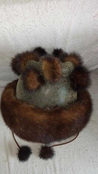 100% мех норки + кожа шапка норковая меховая пальто шуба полушубок