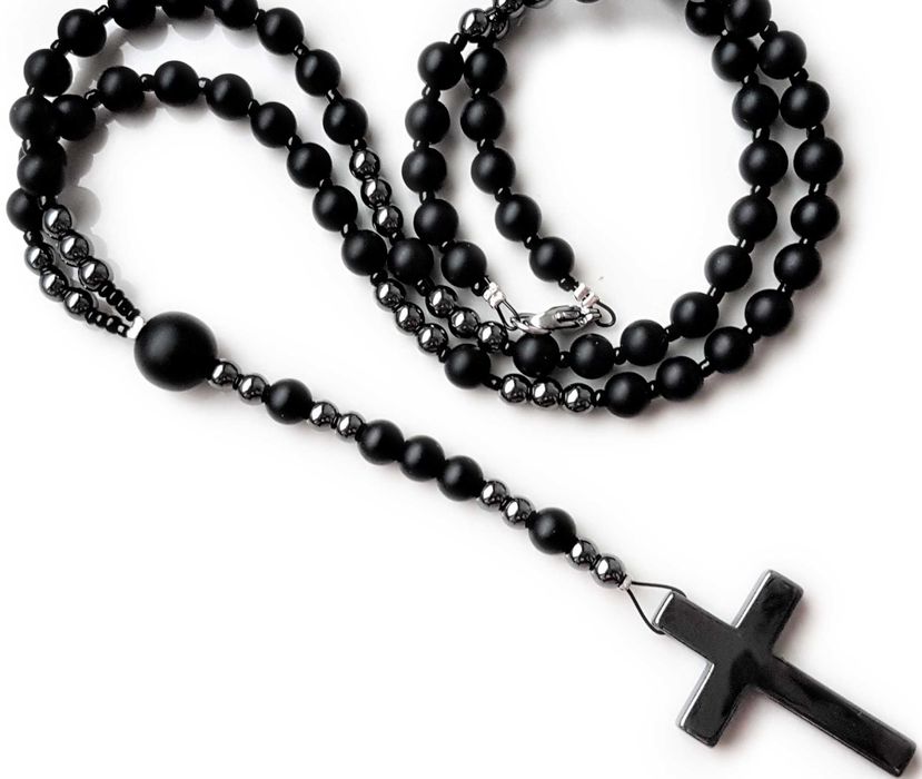 Męski naszyjnik różaniec onyks hematyt Unikatowa biżuteria hand made