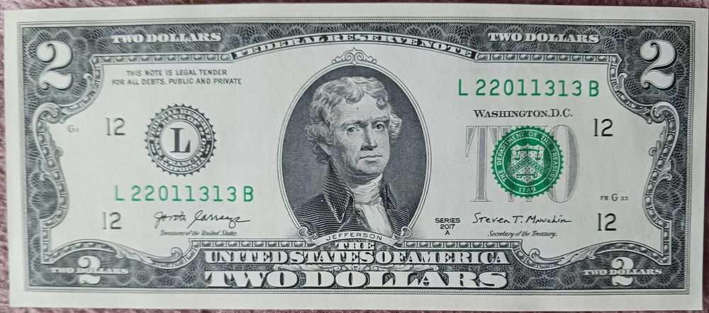 2 $ USA 2017 r. seria A-men. L San Francisco-California-mennicze