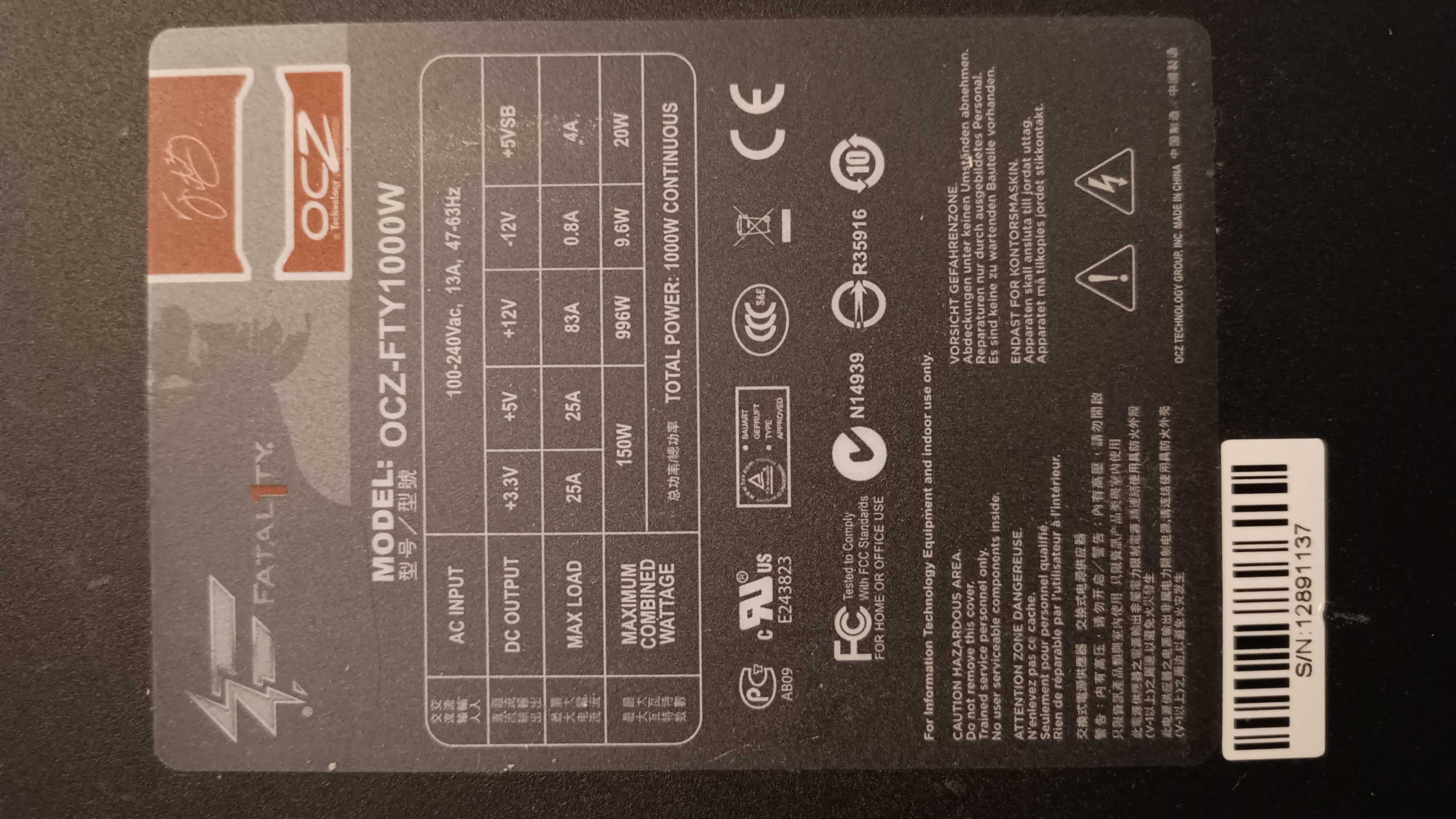 Zasilacz 1000W Fatal1ty