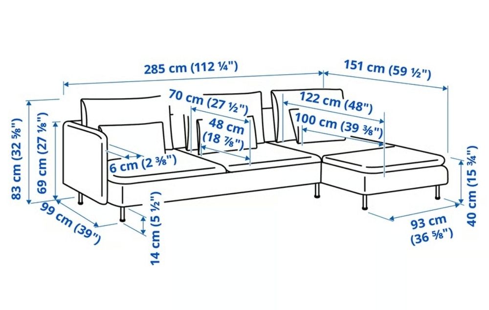 SÖDERHAMN Sofa 4-osobowa, z szezlongiem i otwarty koniec