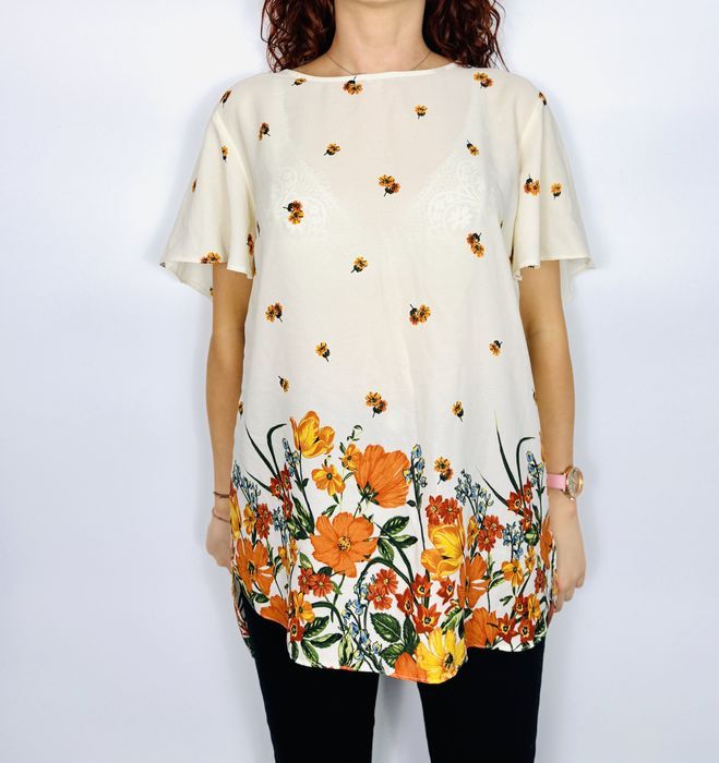 Beżowa bluzka w pomarańczowe kwiaty XL 42 New Look