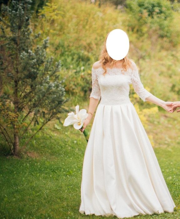 Klasyczna suknia ślubna, ecru, rozmiar ok M