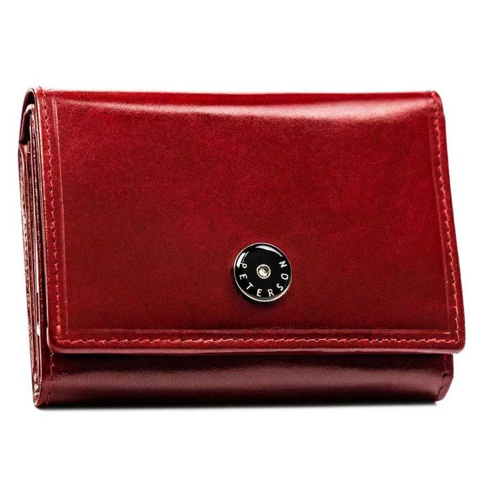 PETERSON portfel damski skórzany elegancki z biglem P224 czerwony