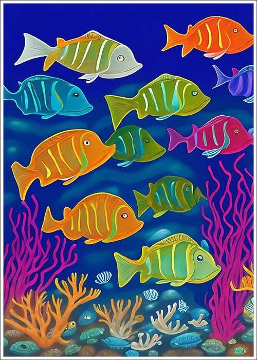 Plakat kolorowe rybki do pokoju dziecka  w 6 rozmiarach