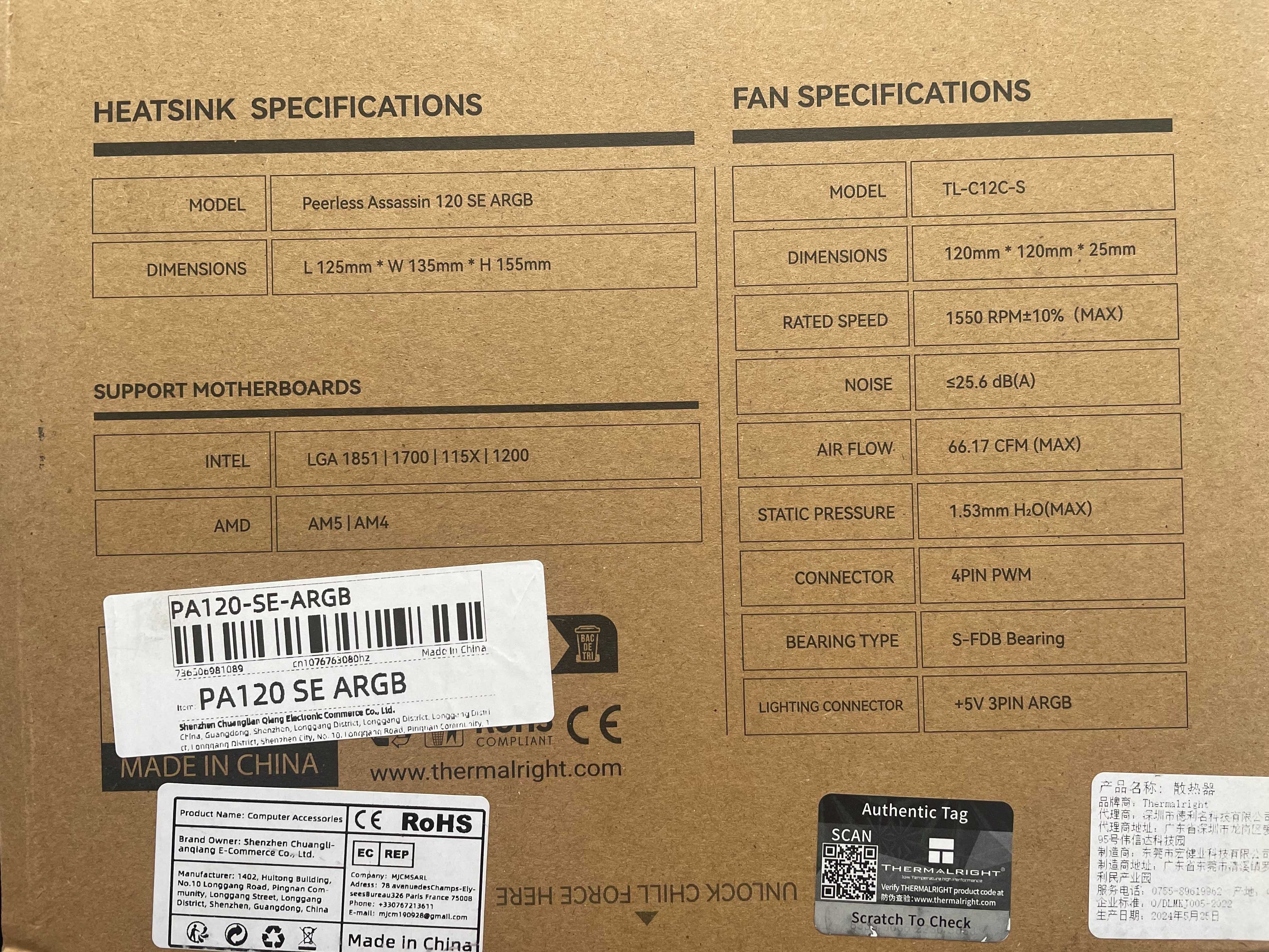 Кулер Thermalright Peerless Assassin 120 SE ARGB sAM 4,5, s1200, s1700