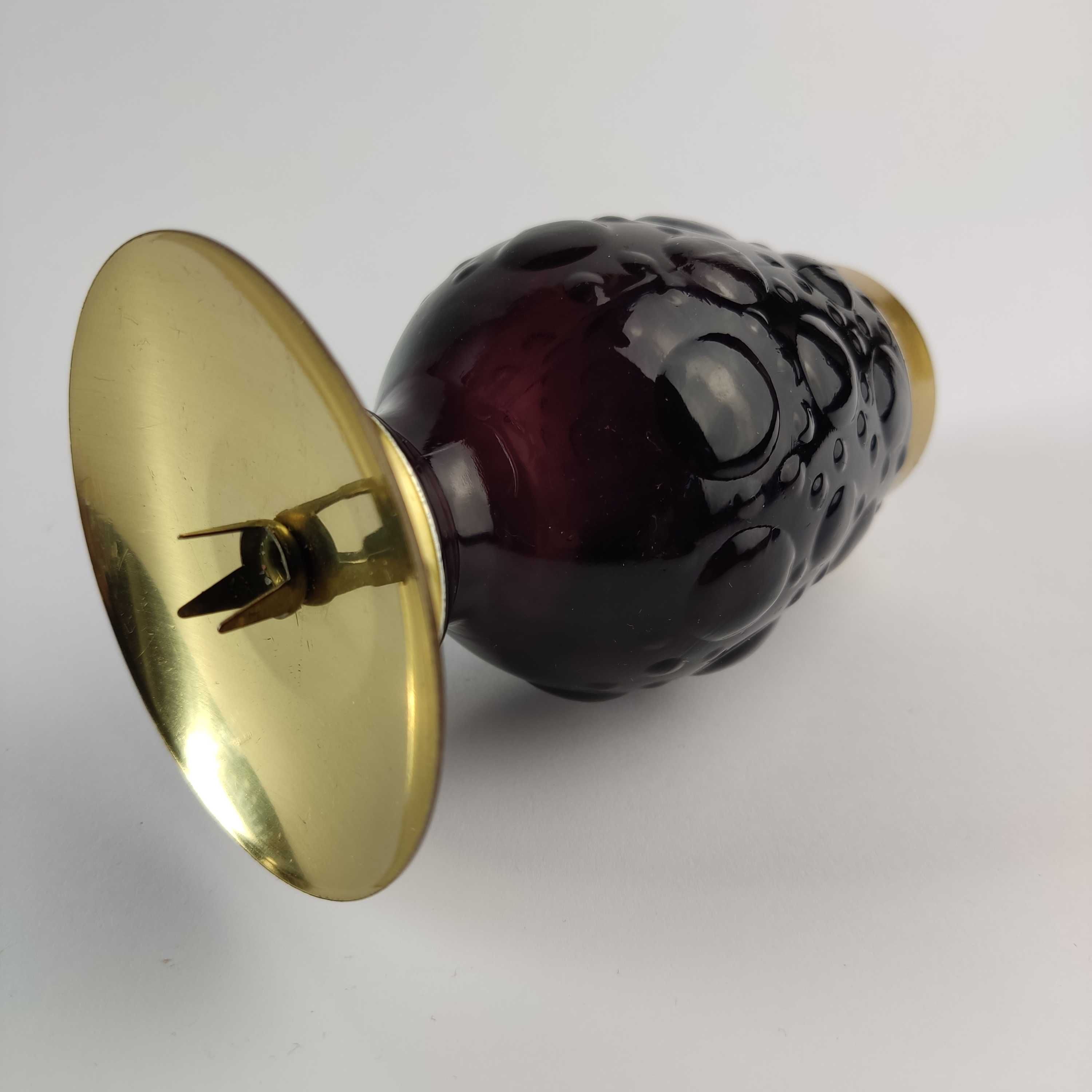 Nietypowy świecznik szklany ( bubble glas ) z el.metalowym - lata 60