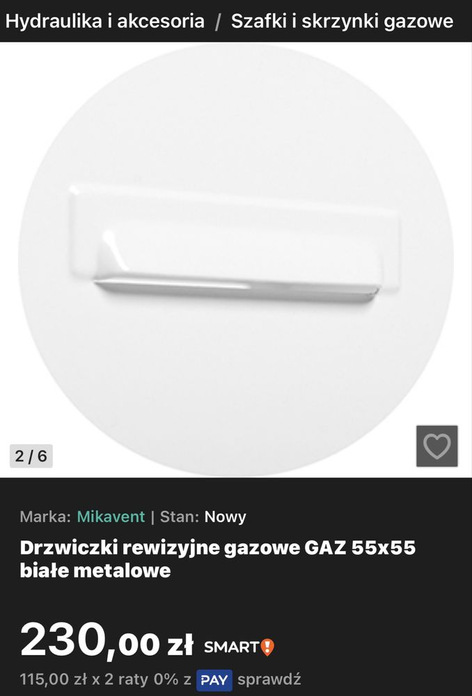 Drzwiczki gazowe 60x60 białe