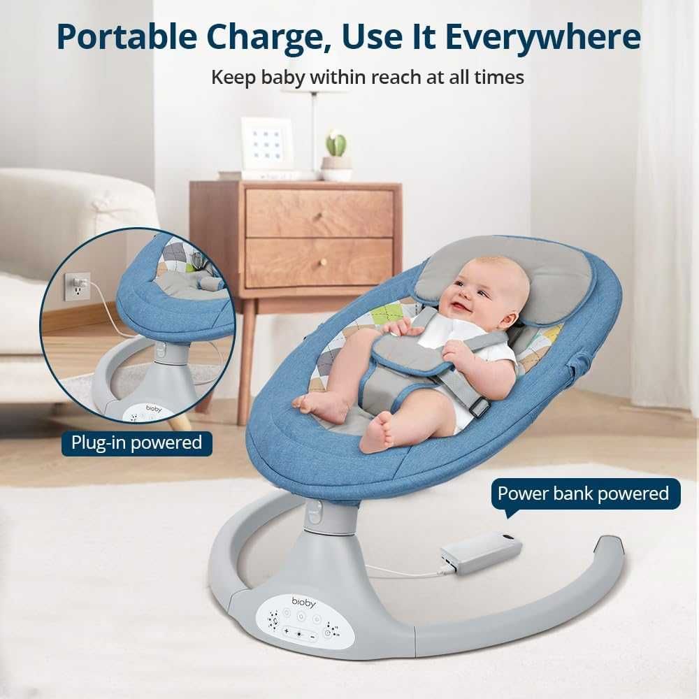 Bioby Elektryczny Bujaczek leżaczek 5 Trybów 2-9 kg Bluetooth