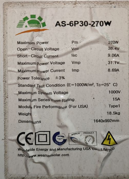 Sprzedam Panel fotowoltaiczny 270w