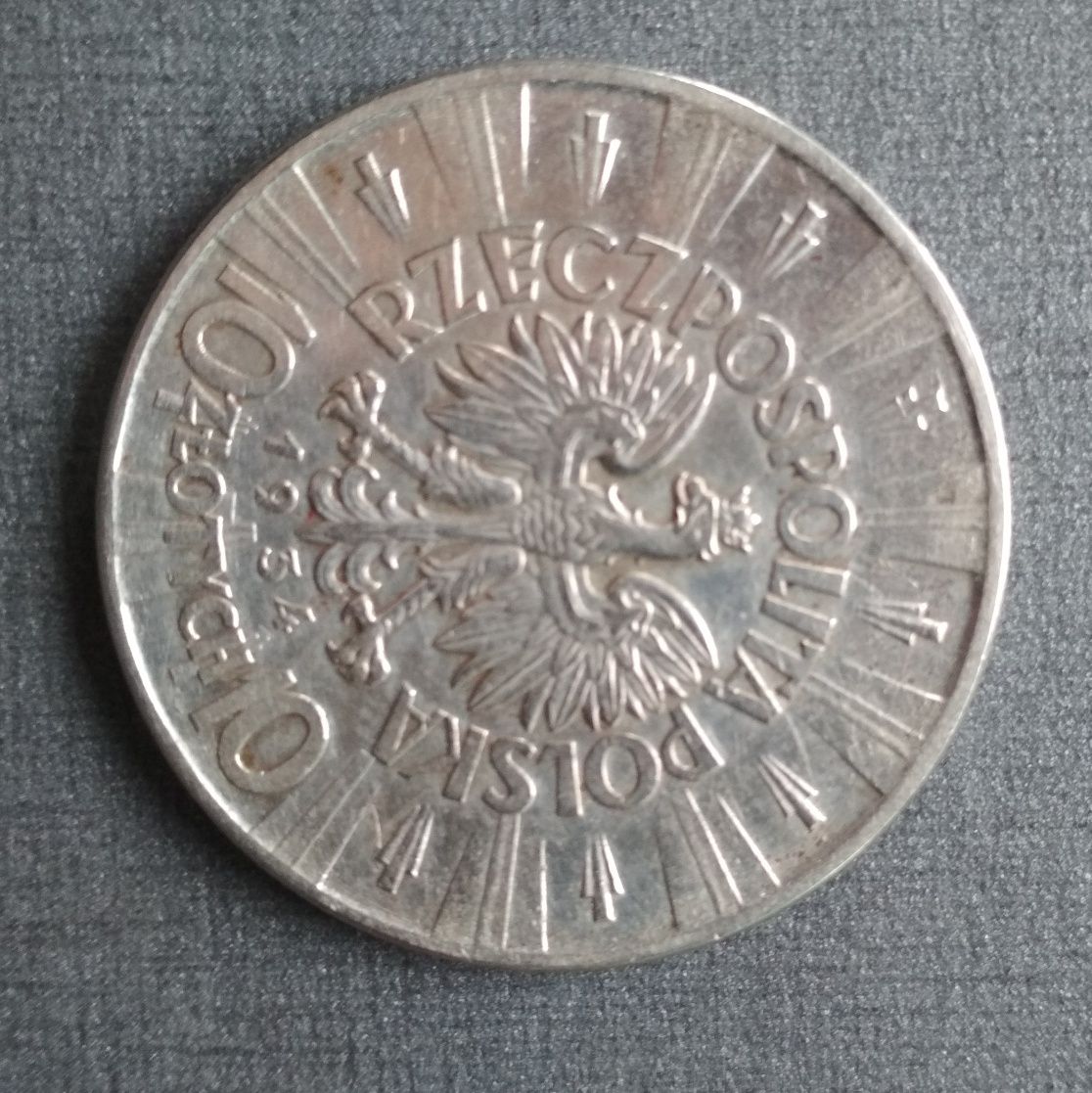 Moneta srebrna 10 złotych Piłsudski 1934 urzędowy