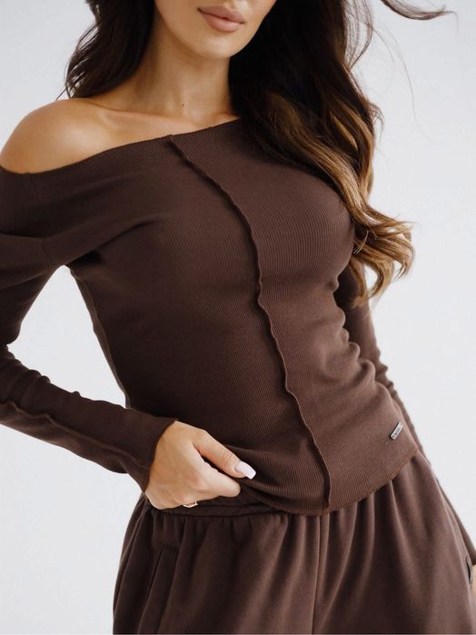 By o la la bluzka basic prążek czekolada L 38/40