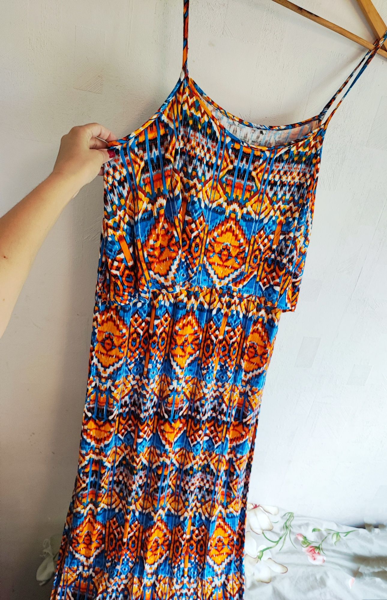 Letnia długa wzorzysta sukienka 4XL 48 plus size lato wakacje urlop