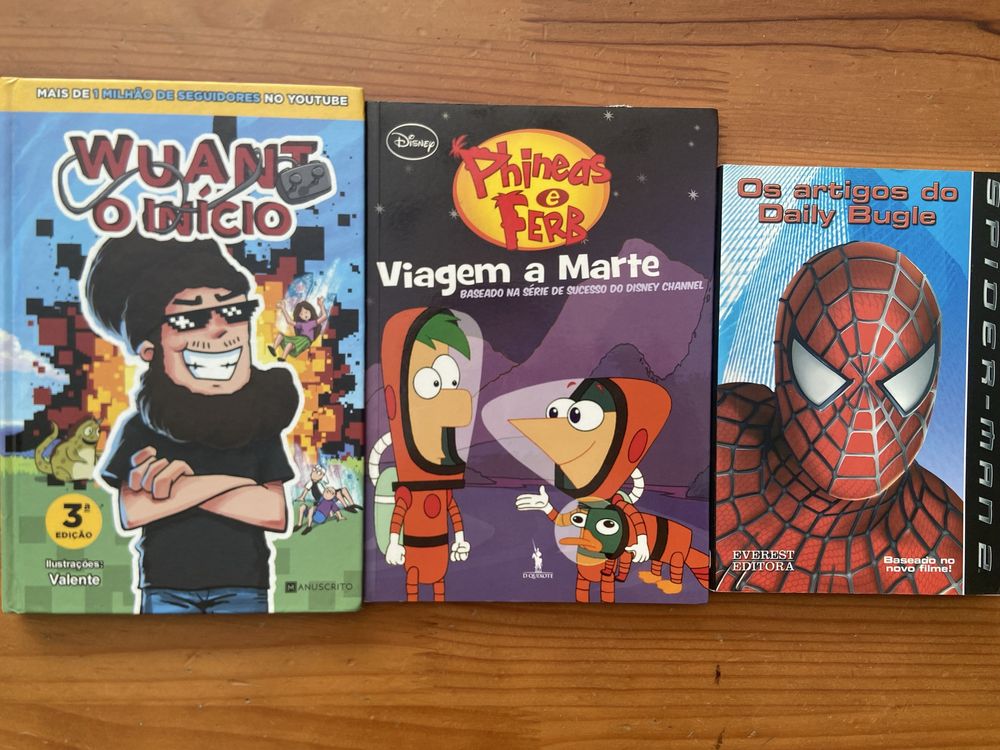 Lote 3 livros juvenis – WUANT / Spider Man / Phineas e Ferb