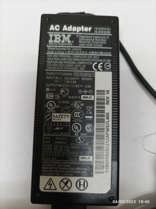 Carregador Original Lenovo IBM - 08K8202 - 72W