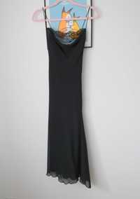 Czarna klasyczna sukienka Mango midi lejąca szyfonowa XS