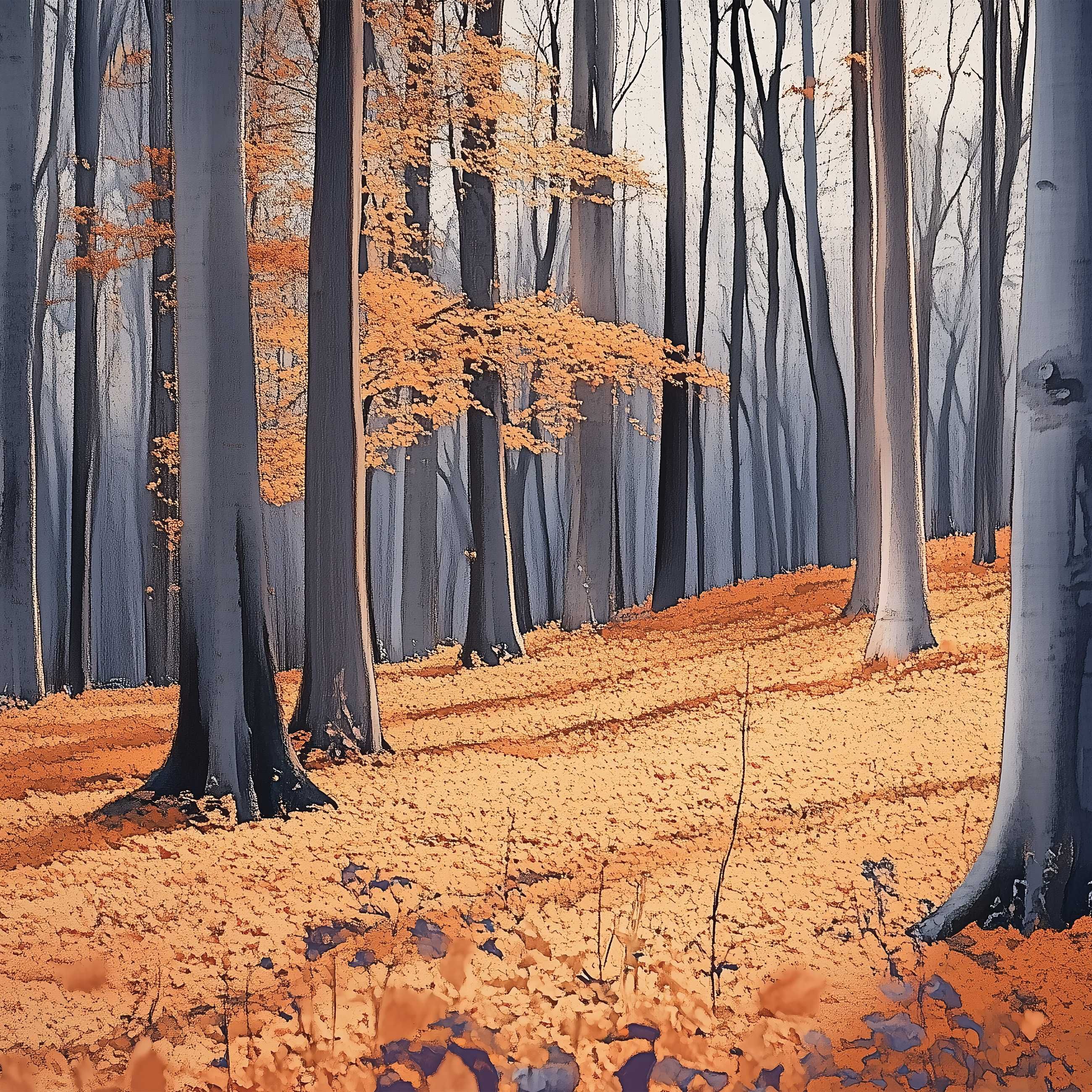 Fototapeta Jesienny Las Brąz Pomarańcz Drzewa Polska Jesień 3D + KLEJ