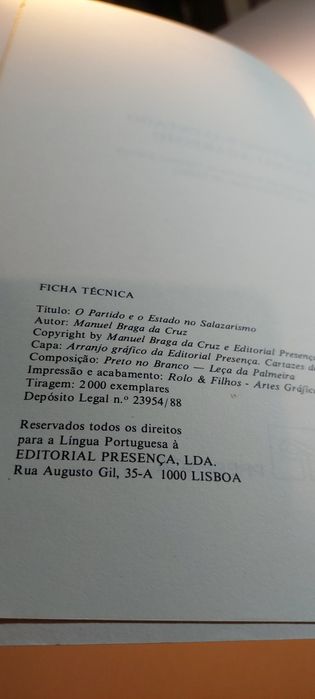 O Partido e o Estado no Salazarismo - Manuel Braga da Cruz