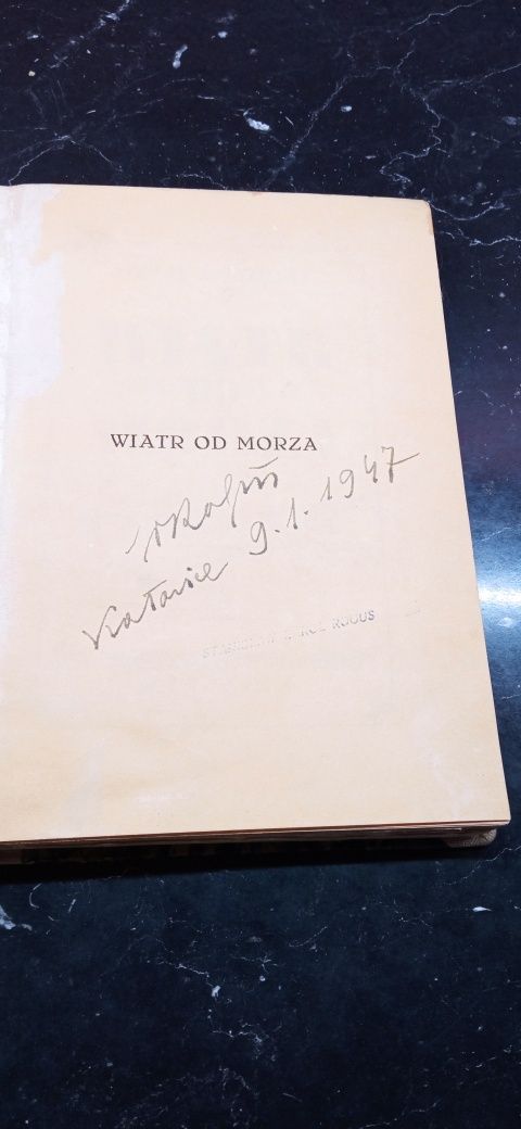 Książka Wiatr od Morza 1946r