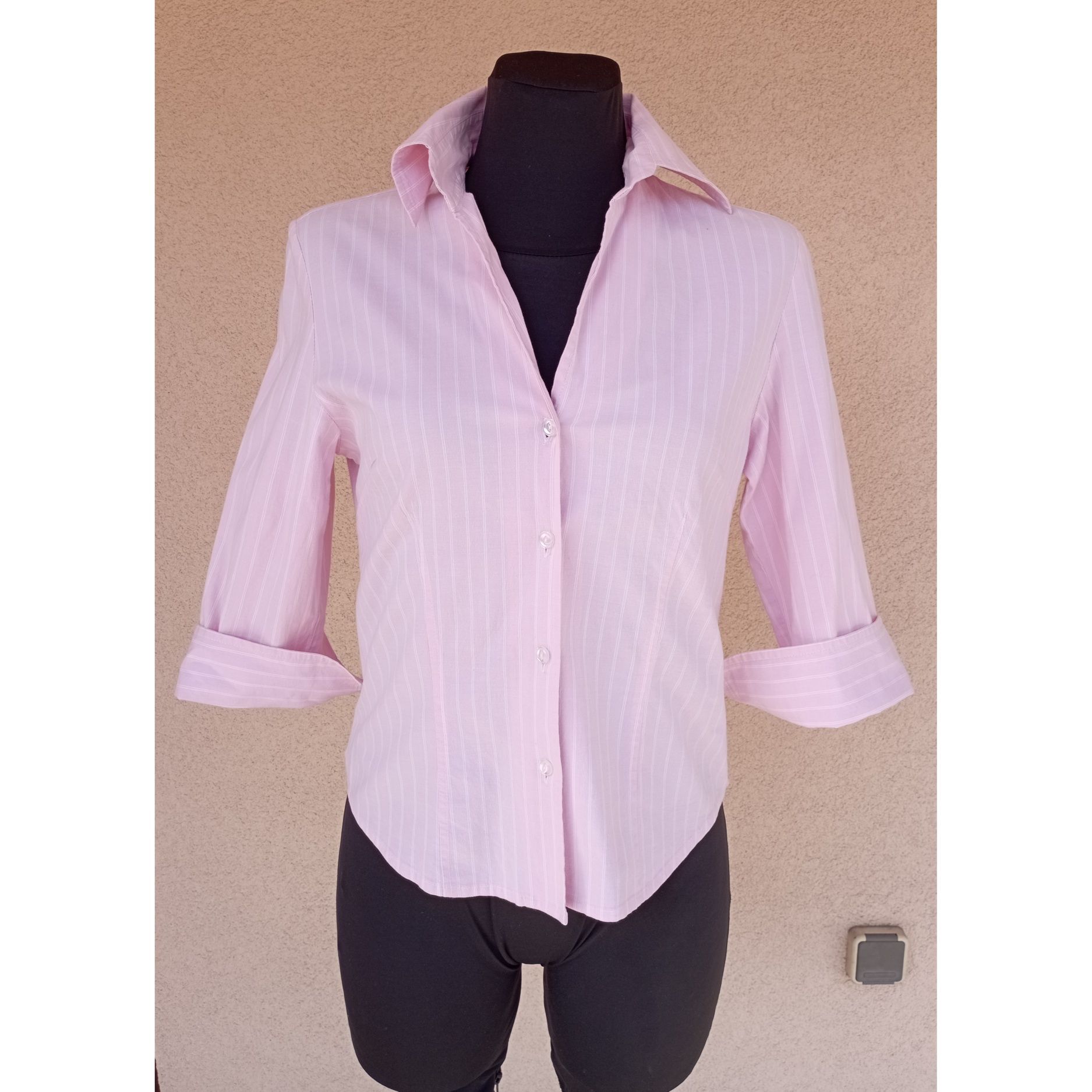 Koszula vintage M/L paski różowo biała