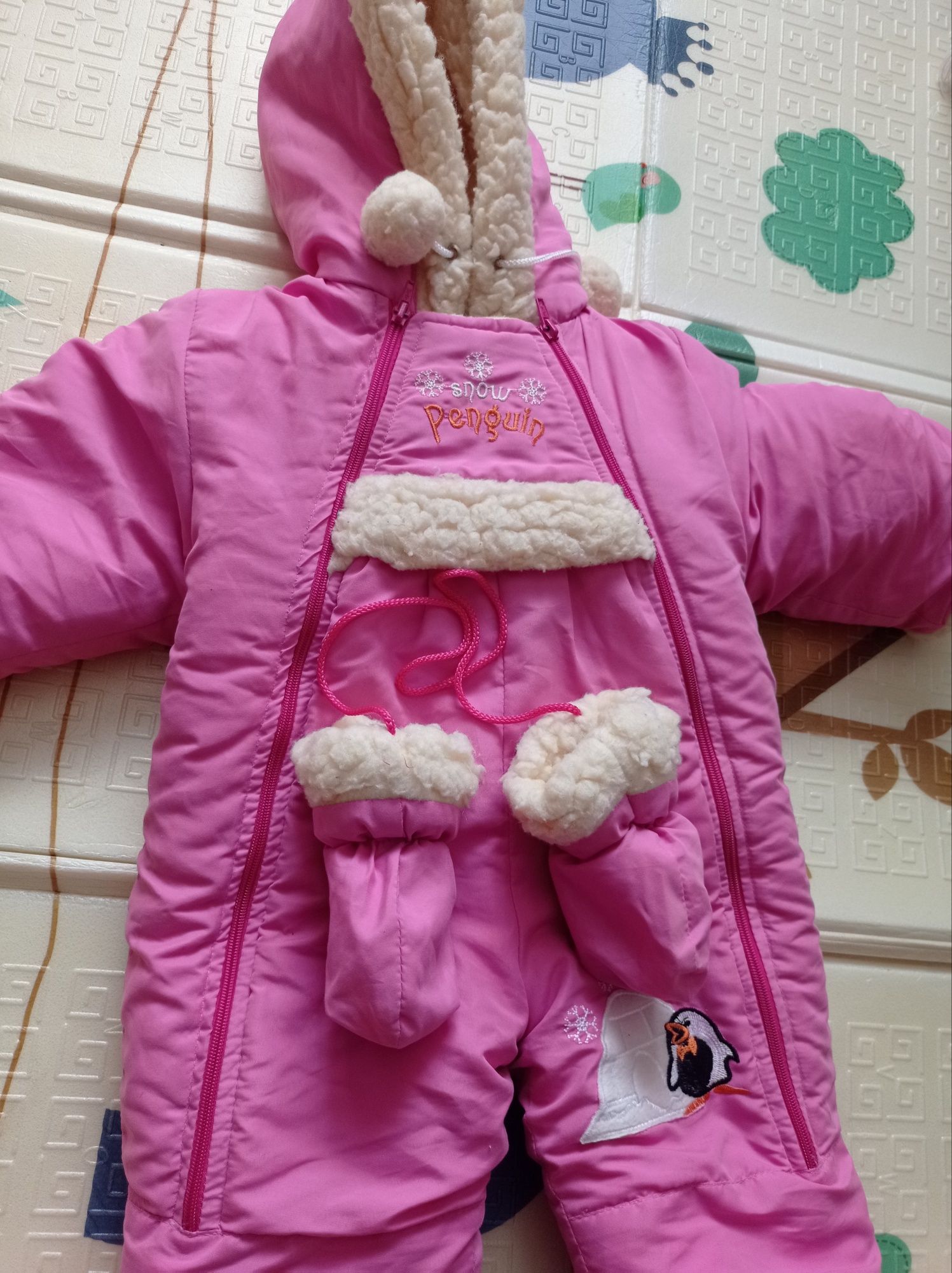 Дитячий теплий зимовий комбінезон рожевий овчина