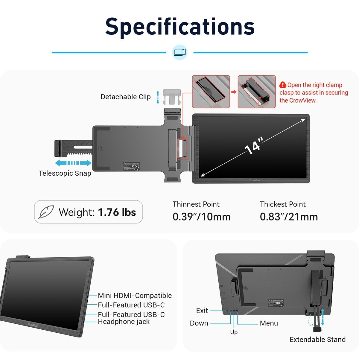 Elecrow CrowView 13-16.5" Портативный Монитор 1920х1080Р / Дисплей