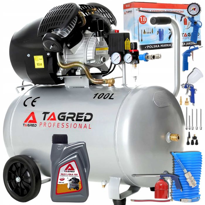 Kompresor Sprężarka 100L DWUTŁOKOWY V2 18W1 + SEPARATOR + OLEJ