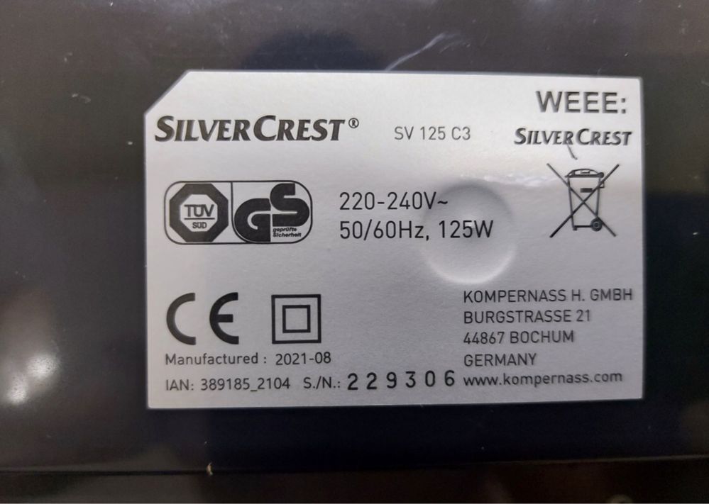 Вакууматор Silver Crest SV 125 C3