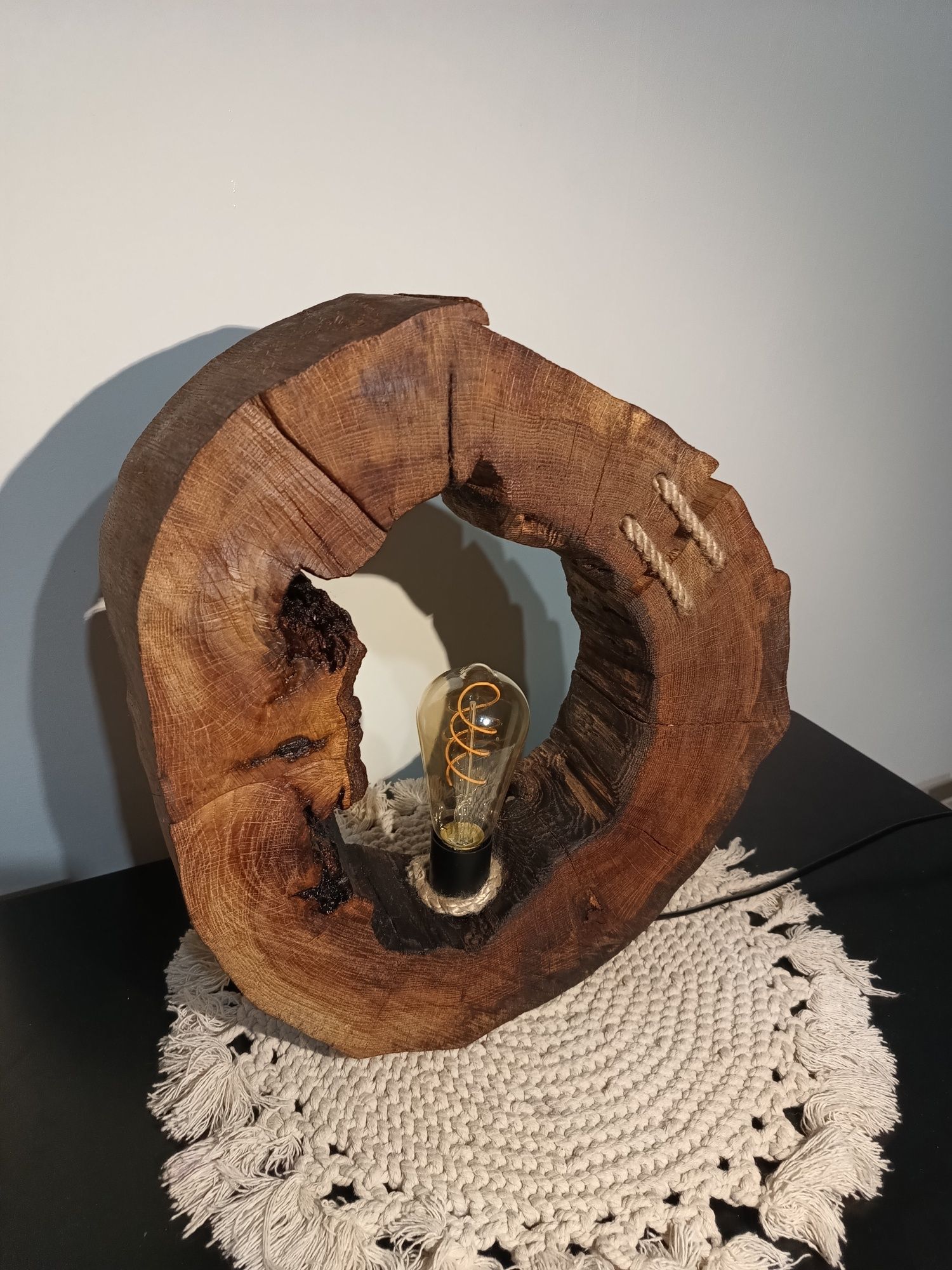 Lampa vintage dębowa