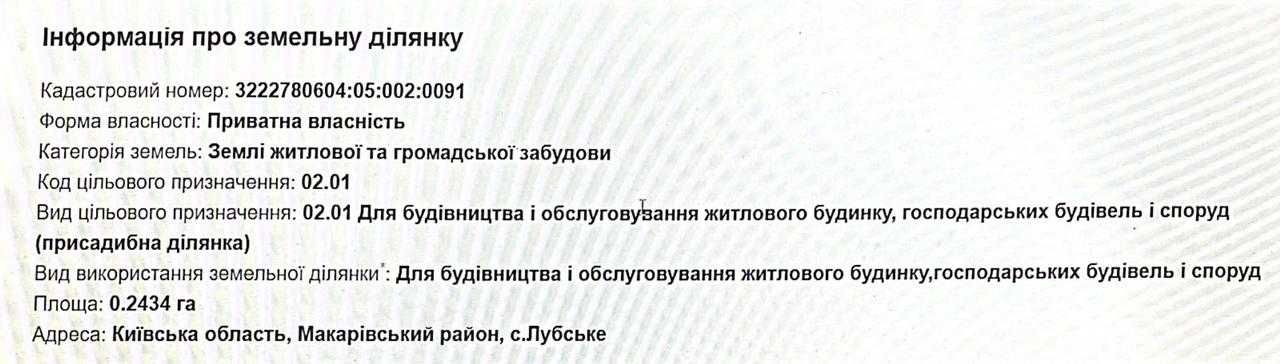 Вигідно продам простору ділянку 24 сотки під забудову в селі Лубське