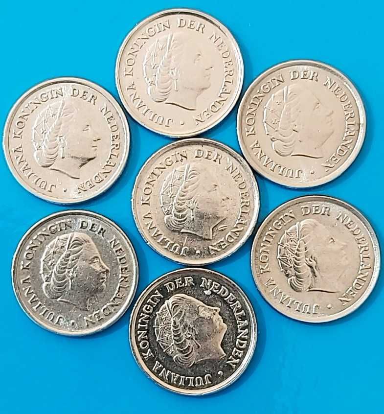 7 moedas de 10 Cêntimos de 1955 a 1980,  Juliana  Países Baixos