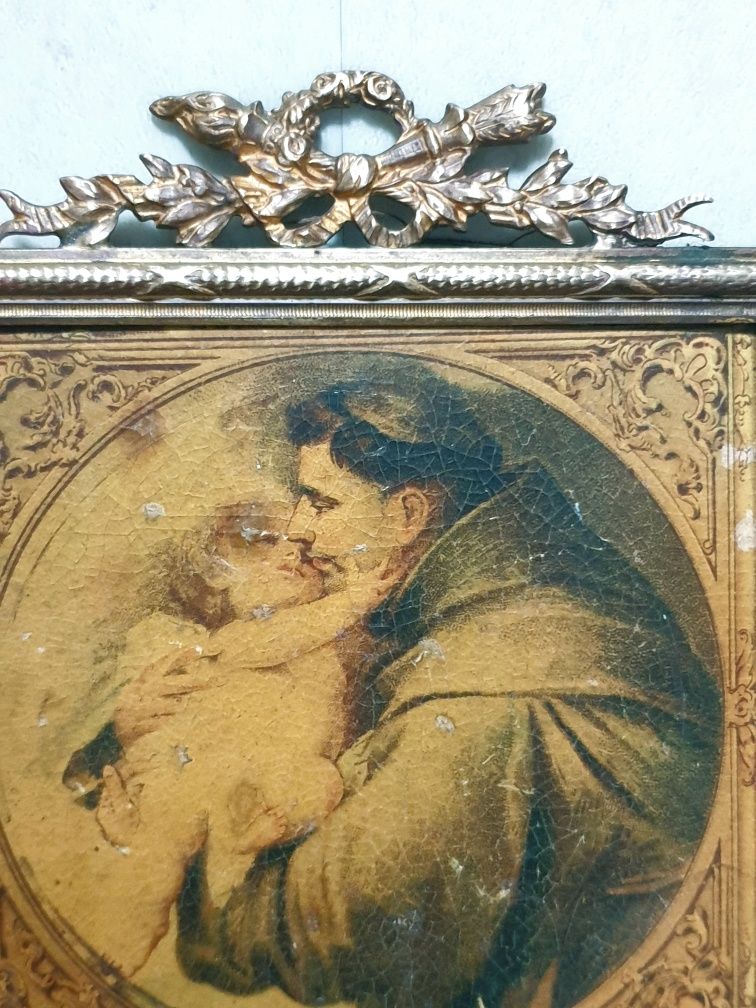 Lindissima antiga imagem de Santo Antonio em moldura Dona Maria