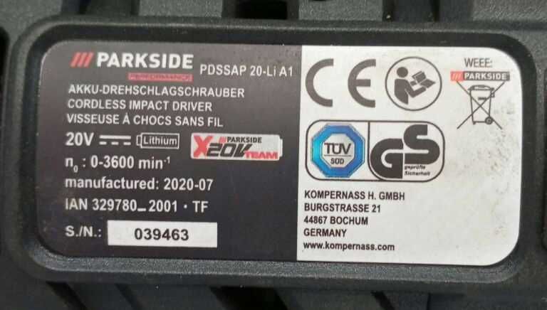 Zakrętarka udarowa PARKSIDE PDSSAP 20-LI A1