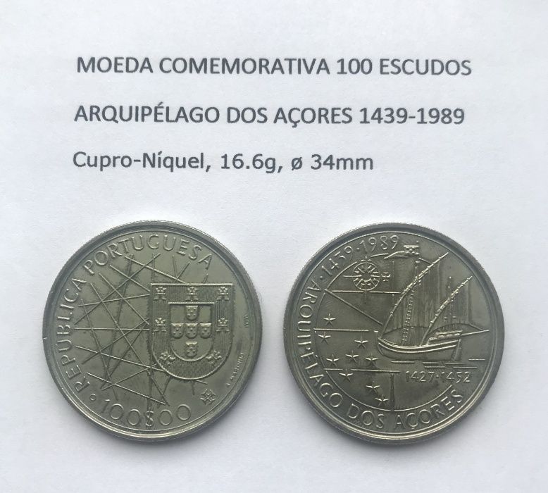 Moedas 100 escudos Arquipélago dos Açores 1989