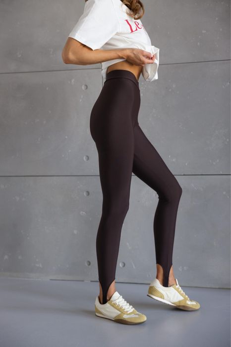 Шоколадні лосини зі штрипками, гладкі коричневі легінси, S, M, L