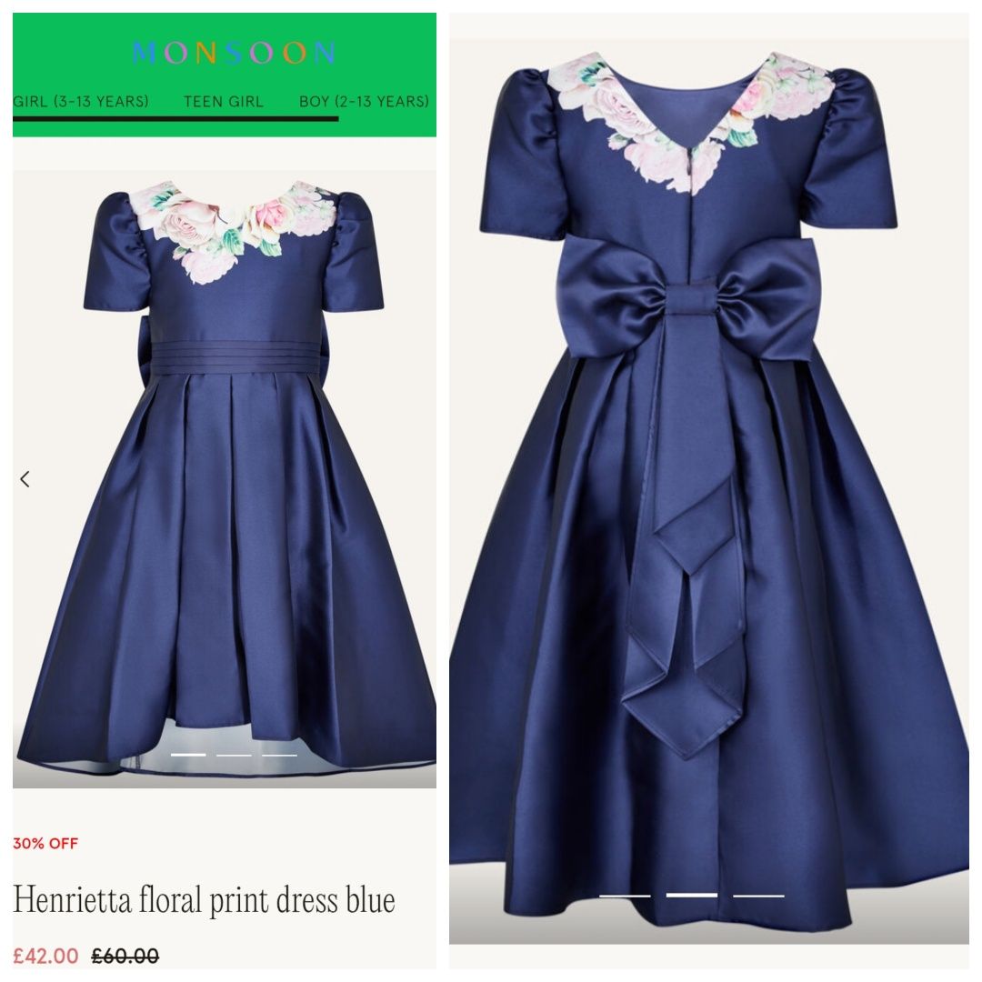 MONSOON 5L elegancka wyjściowa wieczorowa sukienka granatowa w kwiaty