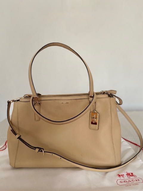 Torebka damska Coach oryginalna, beżowa skóra