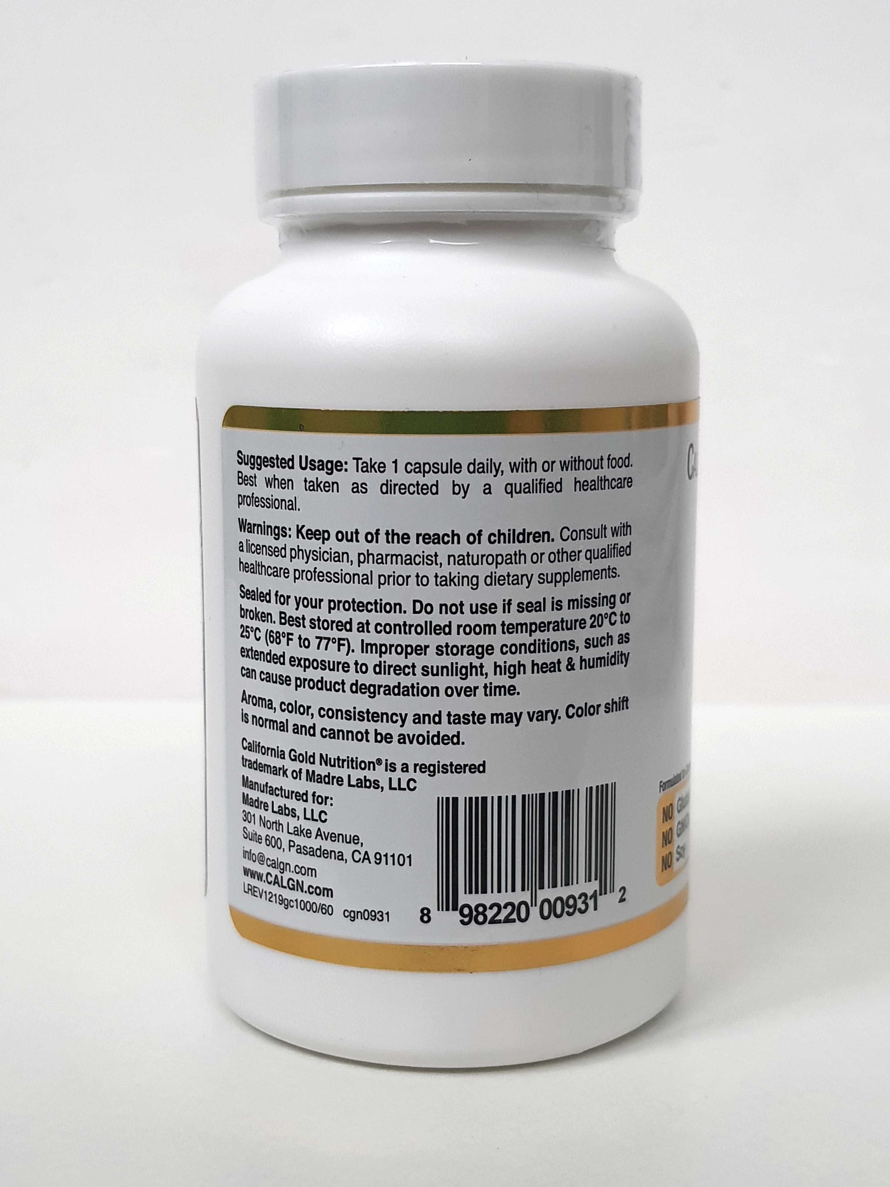 Вітамін С California Gold Nutrition Gold C, 1000 мг, 60 капсул