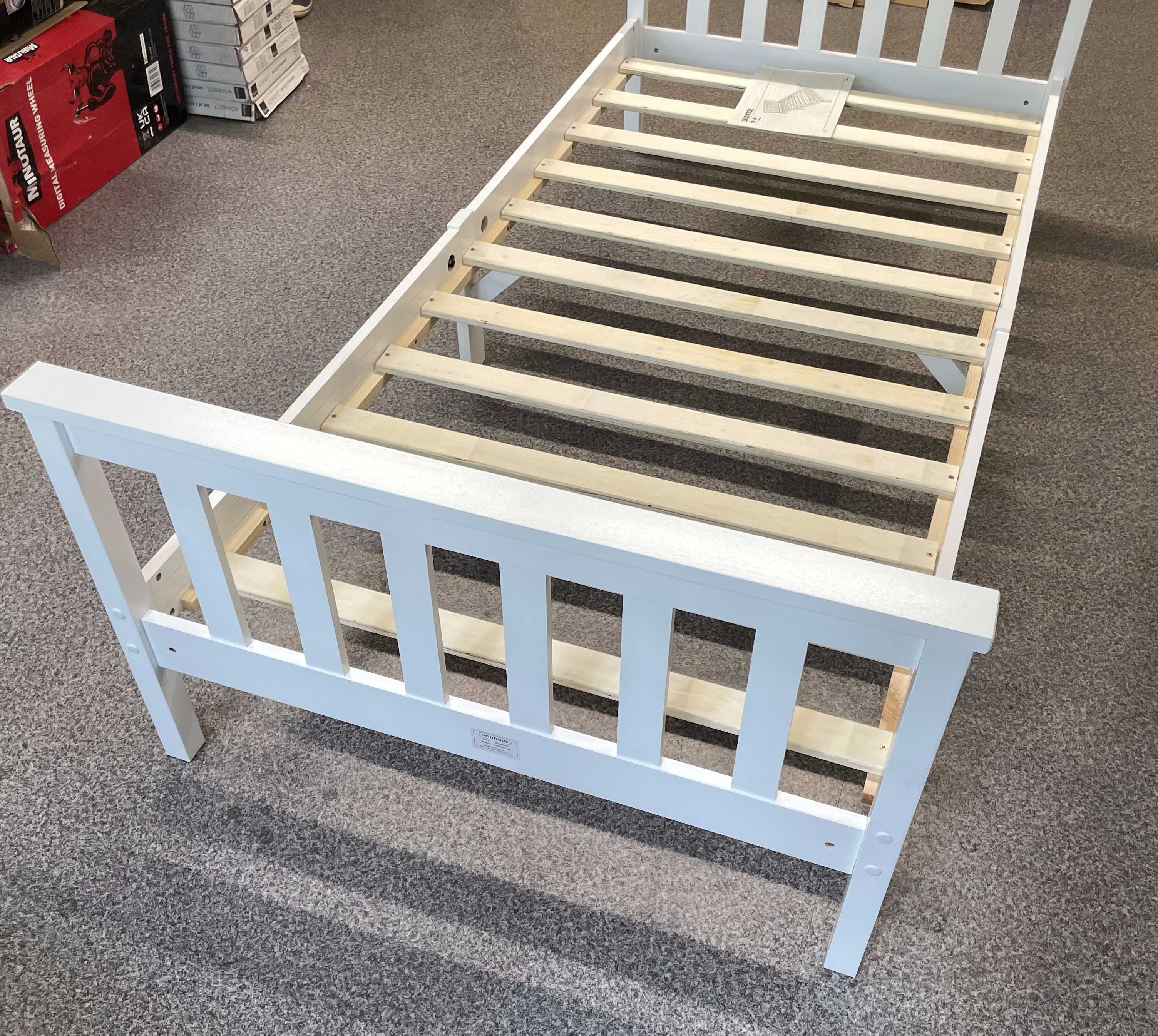 Drewniane łóżko Pojedyncze Białe 200x100 VonHaus