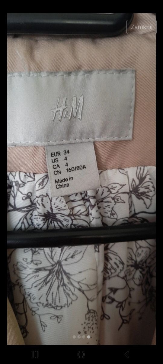 rozkloszowany płaszcz trencz h&m xs elegancki beżowy