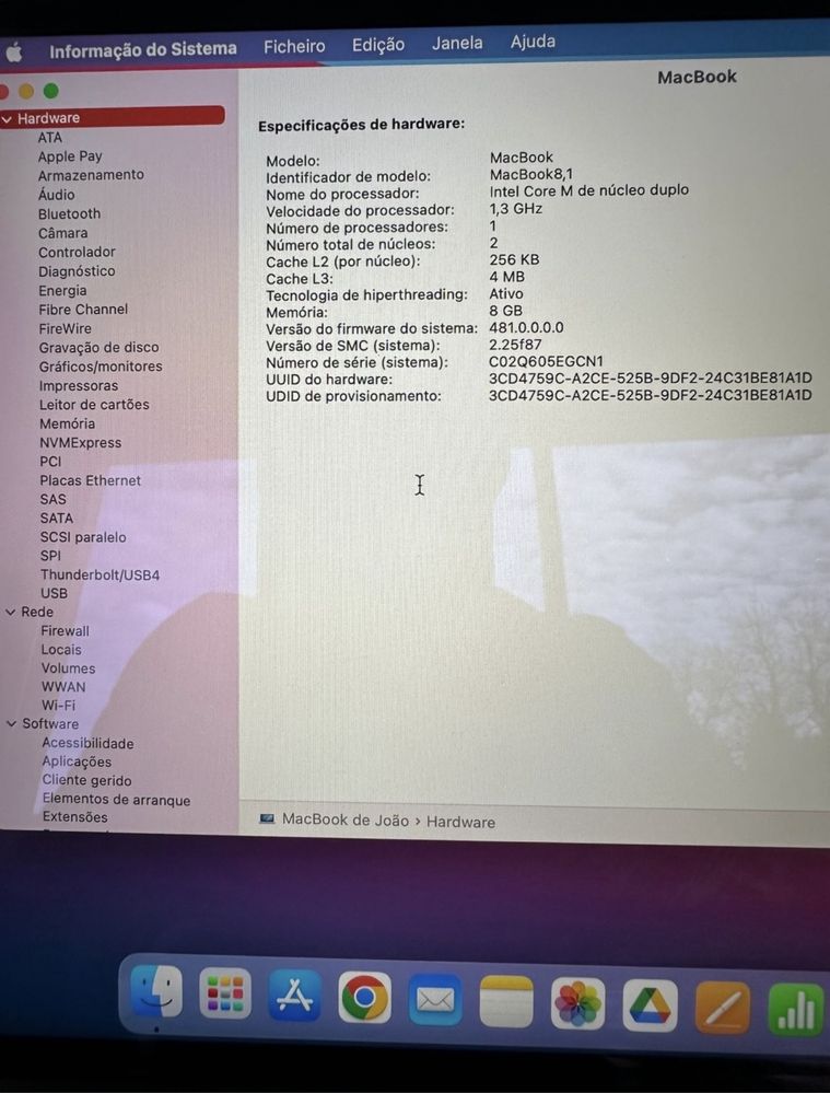 Macbook 12”- cinza - 8 gb Ram - 256 GB armazenamento - early 2015
