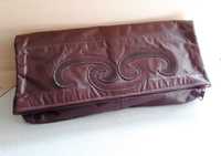 torebka skóra naturalna burgund torba skórzana kopertówka